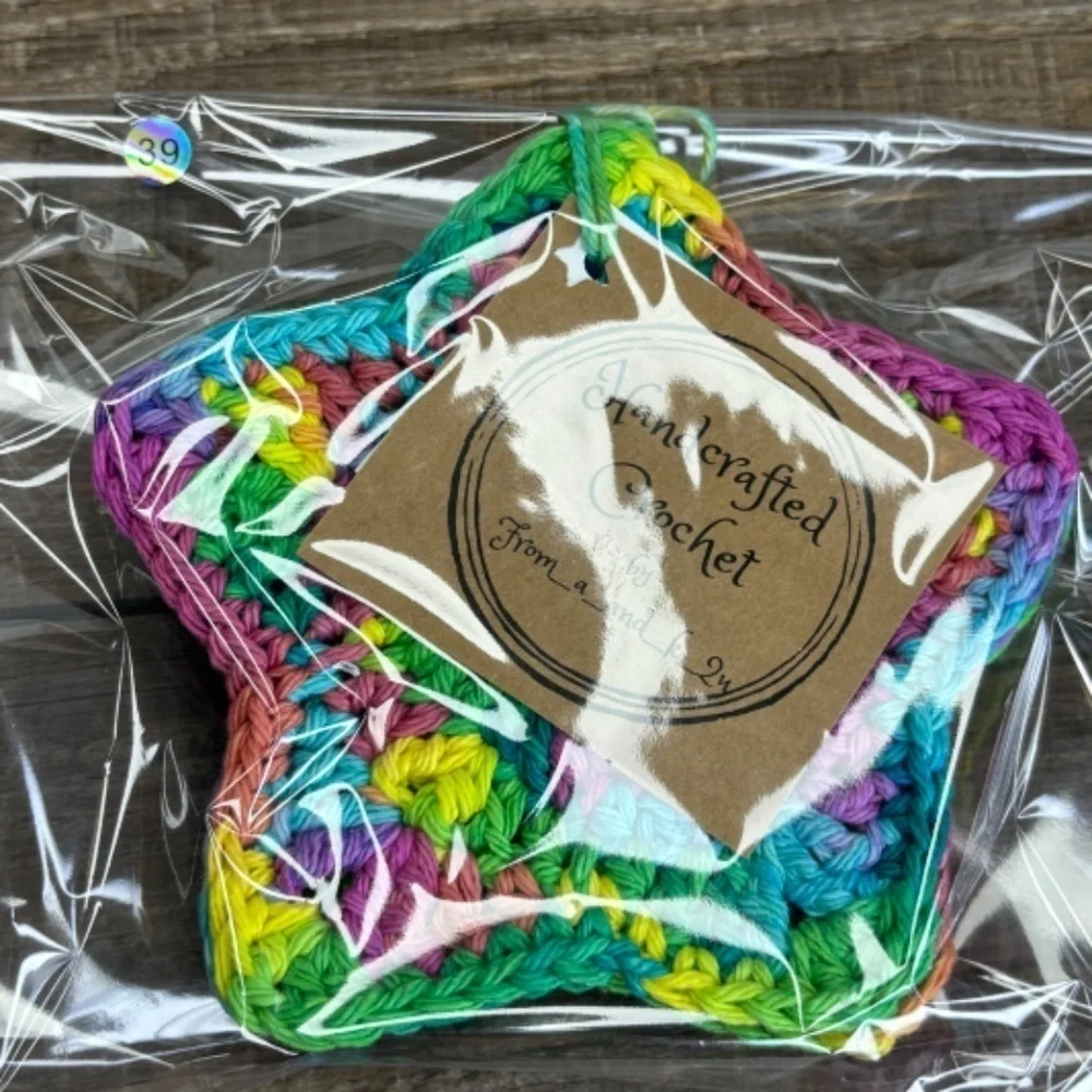 Rainbow‎ Star Cup Mug Coasters Set of 4 Handcrafted Crochet by Seller Cotton